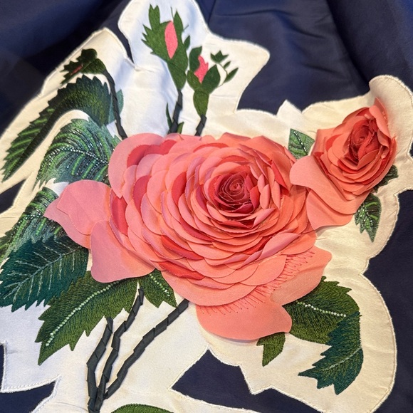 Oscar de la Renta Navy Blue Floral Midi Dress - Picture 2 of 5